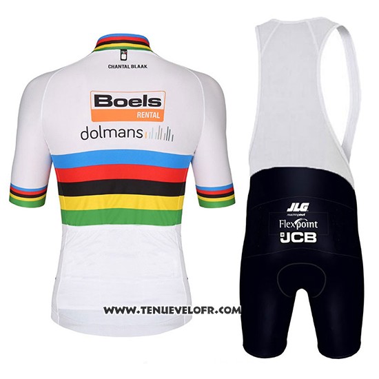 2018 Maillot Ciclismo UCI Mondo Champion Leader Boels Dolmans Blanc Manches Courtes et Cuissard